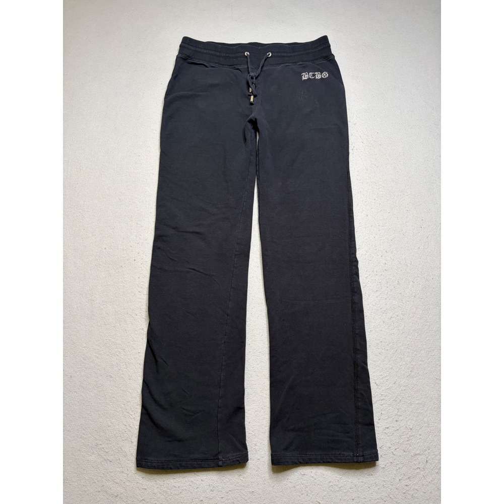 BCBG Max Azria Sweatpants Women Medium Black Y2K Logo Fleece Joggers Pockets